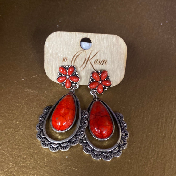 Red Western Drop Earrings
