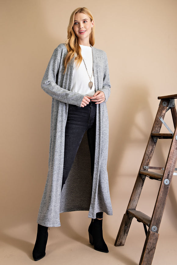 Solid Open Front Long Cardigan