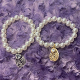 Pearl Stretch Bracelet with Teardrop Pendant