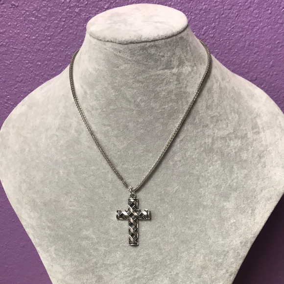 Silver Woven Cross Necklace