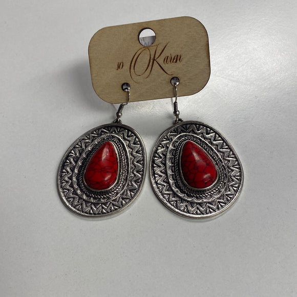 Red & Silver Western Earrings